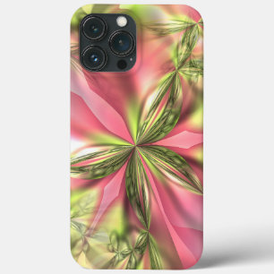 Cute Pink Lime Green Butterfly Fractals Patroon iPhone 13 Pro Max Hoesje