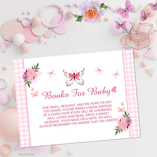 Cute Pink Little Butterfly Baby's Book Request  Informatiekaartje