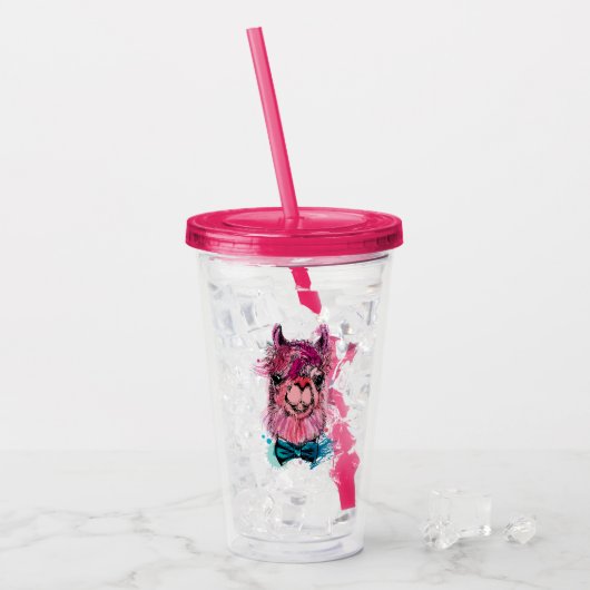 Cute Pink Llama Acryl Drinkbeker (Voorkant ijs)