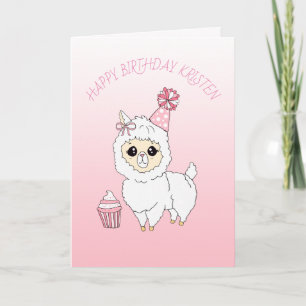 Cute Pink Llama Girl's gepersonaliseerde Happy Bir Kaart