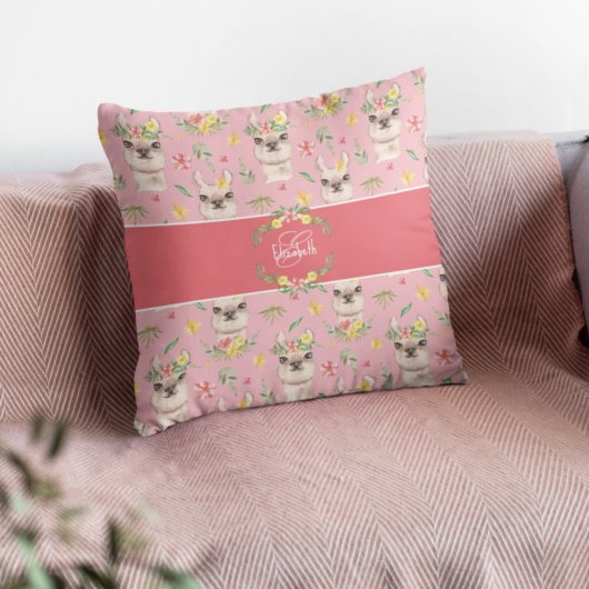 Cute Pink Llama Pattern for Little Girls Cotton Kussen