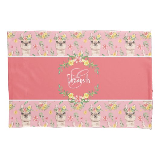 Cute Pink Llama Pattern for Little Girls Kussensloop (Voorkant)