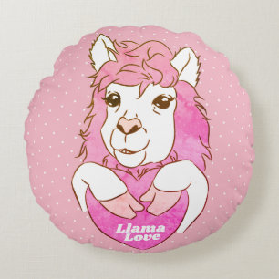 Cute Pink Llama Sketch & Polka Dots Llama Love Rond Kussen
