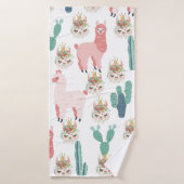 Cute Pink Llama's and Green Cactus Badhanddoek (Badhanddoek)