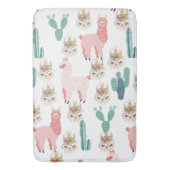 Cute Pink Llama's and Green Cactus Badmat (Voorkant Verticaal)