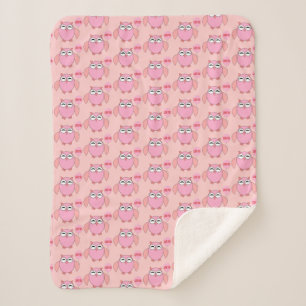 Cute Pink Love You Owl Sherpa Blanket Deken