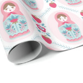 Cute Pink Matryoshka Nesting Doll Wrapping Paper Cadeaupapier (Rol Hoek)