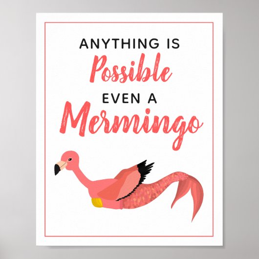 Cute Pink Mermaid Flamingo Inspirerend Quote Poster (Voorkant)