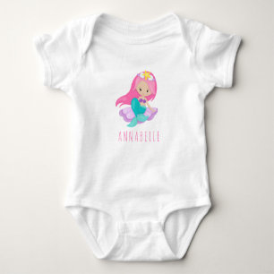 Cute Pink Mermaid Princess Girl Sitting Zee Shell Romper