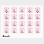 Cute Pink Merry Kerstboom & Kitten Vierkante Sticker (Vel)