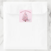 Cute Pink Merry Kerstboom & Kitten Vierkante Sticker (Tas)
