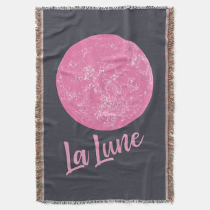 Cute Pink Moon Illustration French La Lune Blue Deken