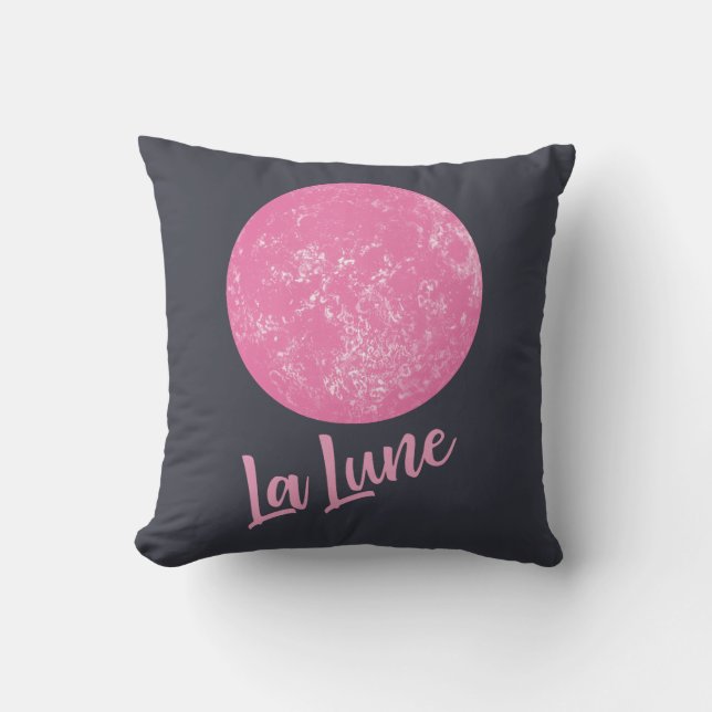 Cute Pink Moon Illustration French La Lune Blue Kussen (Voorkant)