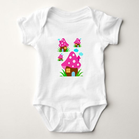 Cute Pink Mushroom House and Clouds  Baby Blanket Romper (Voorkant)