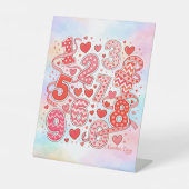 Cute Pink Numbers Maths Desk Art for Kids Reclamebord Met Voetstuk (Voorkant)