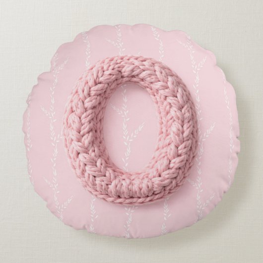 Cute pink O monogram initial crocheted letter boho Rond Kussen (Voorkant)