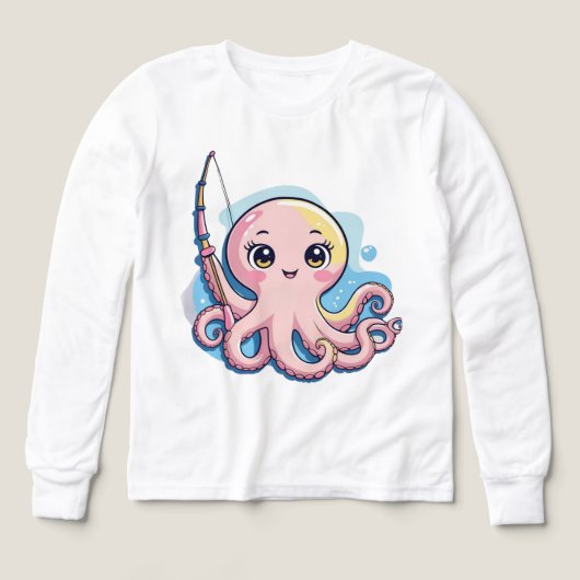 Cute Pink Octopus – Kids’ Long Sleeve Tee (Voorkant)