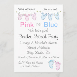 Cute Pink of Blue Gender Reopenbaart Uitnodiging