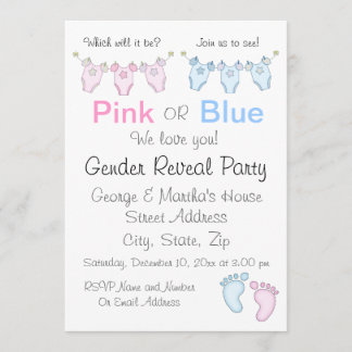 Cute Pink of Blue Gender Reopenbaart Uitnodiging