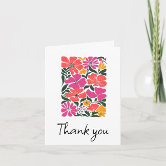 Cute Pink & Orange Floral Thank You Card Bedankkaart