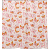Cute Pink Oranje Boho Butterfly Pattern Douchegordijn (Voorkant)
