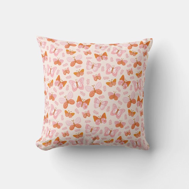 Cute Pink Oranje Boho Butterfly Pattern Kussen (Voorkant)