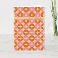 Cute Pink Oranje Mid Mod Geometric Birthday