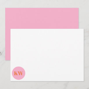 Cute Pink Oranje Monogram Initialen Gepersonalisee Bedankkaart