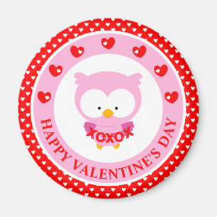 Cute Pink Owl and Hearts Valentijnsdag Magneet