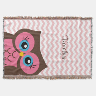Cute Pink Owl Chevron Zigzag Custom Throw Blanket Deken