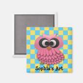 Cute Pink Owl Child's Artwork Magnet Magneet (Voorkant / Achterkant)