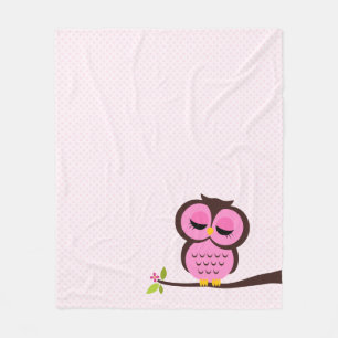 Cute Pink Owl Fleece Deken