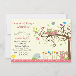 Cute Pink Owl Girl Baby shower Invitation Kaart