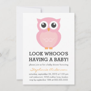 Cute Pink Owl Girl Baby Shower Invitations Kaart