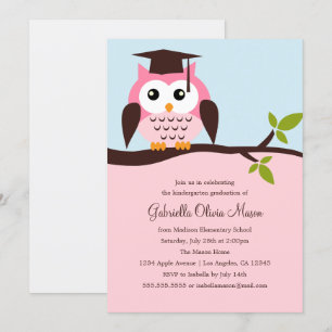 Cute Pink Owl Graduation Party Invitation Kaart