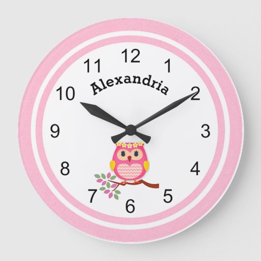 Cute Pink Owl Grote Klok (Voorkant)
