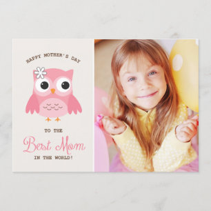 Cute Pink Owl   Happy Moederdag Kaart