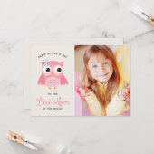 Cute Pink Owl | Happy Moederdag Kaart (Voorkant / Achterkant in situ)
