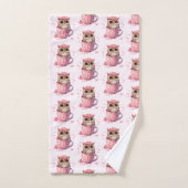 Cute Pink Owl in een beker gevlekt Bad Handdoek (Handdoek)