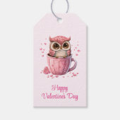 Cute Pink Owl in een beker Valentijns Cadeaulabel (Voorkant)