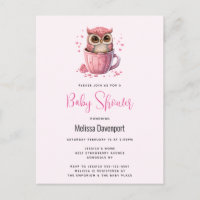 Cute Pink Owl in een Cup Baby shower