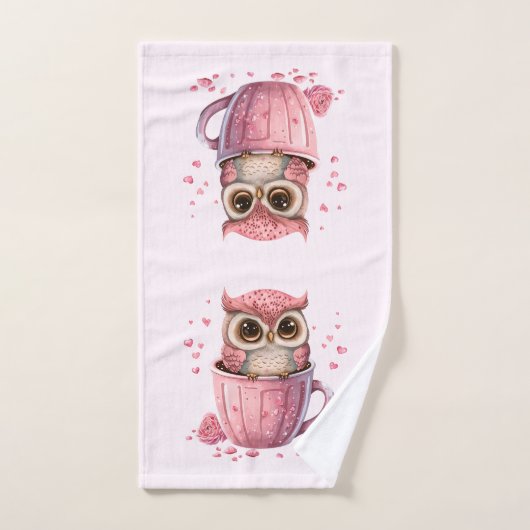 Cute Pink Owl in een Cup Bad Handdoek (Handdoek)