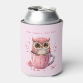 Cute Pink Owl in een Cup Blikjeskoeler (Blikje Voorkant)
