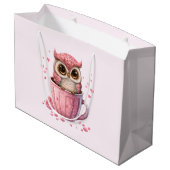 Cute Pink Owl in een Cup Groot Cadeauzakje (Achterkant Gekanteld)