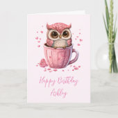Cute Pink Owl in een Cup Kaart (Voorkant)