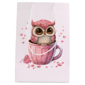 Cute Pink Owl in een Cup Medium Cadeauzakje (Achterkant)