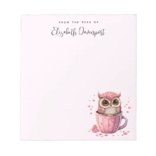 Cute Pink Owl in een Cup Notitieblok