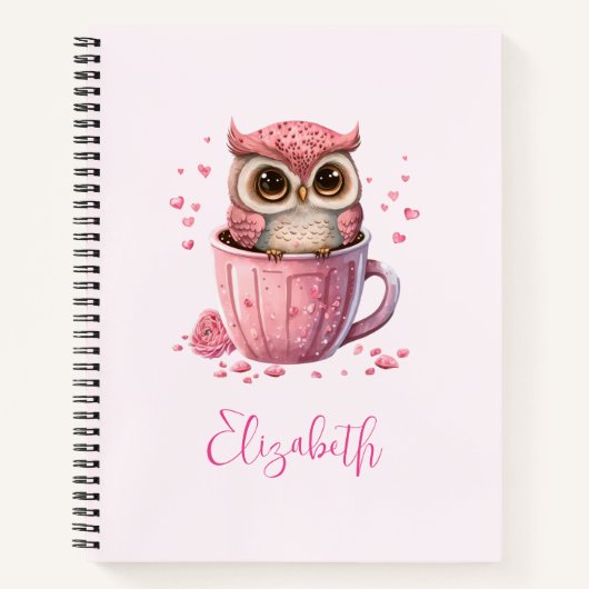 Cute Pink Owl in een Cup Notitieboek (Voorkant)