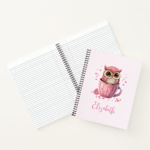 Cute Pink Owl in een Cup Notitieboek