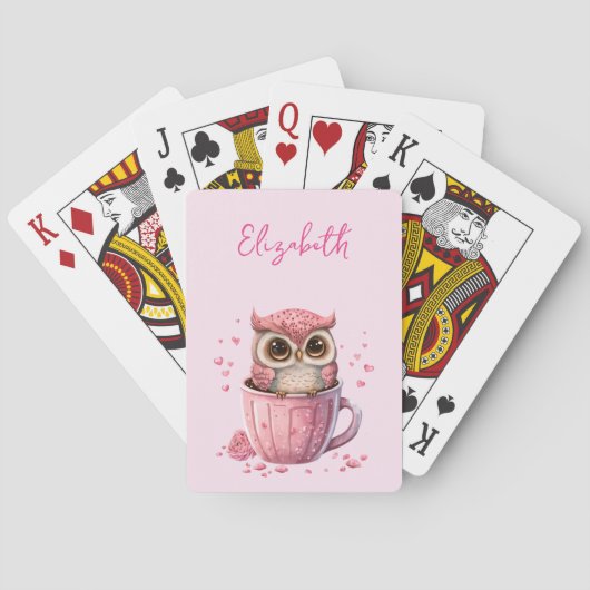 Cute Pink Owl in een Cup Pokerkaarten (Achterkant)